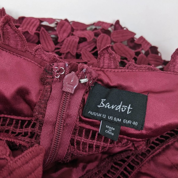 Bardot Gemma Halter Lace Sheath Dress In Burgundy Wine Red - Picture 11 of 12